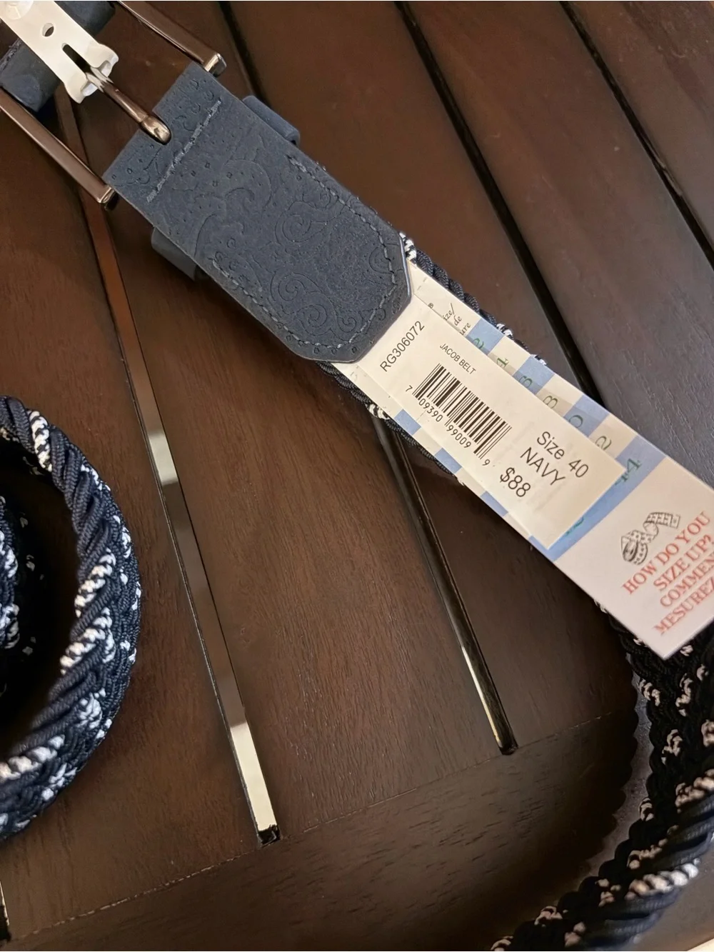 Robert Graham Jacob Men’s Navy and White Braided Stretch Belt - 40 - Golf